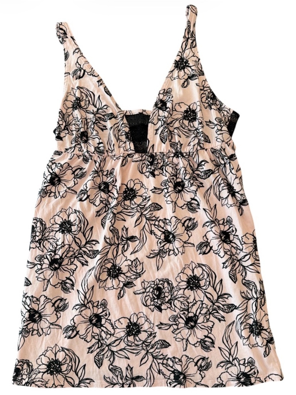Cacique Ballerina Pink Black Floral Babydoll Lace Chemise Night Dress Size 14/16